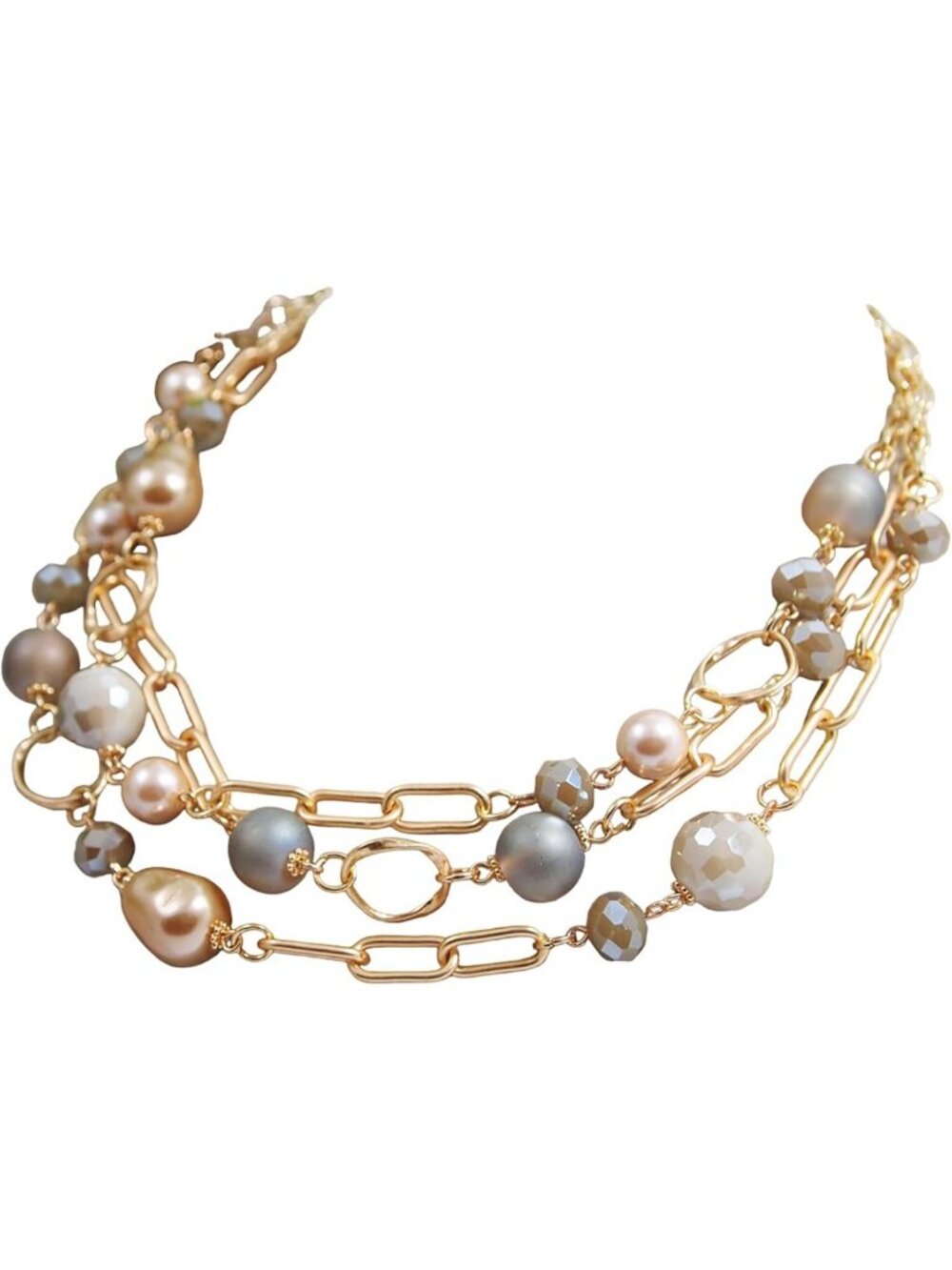 Chunky Multi Strand Frosted Mother of Pearl Necklace - Pastel Statement Jewelry